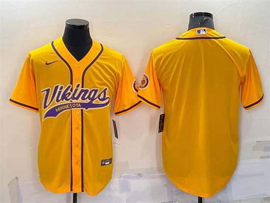 Men Minnesota Vikings Blank Gold With Patch Cool Base Stitched Baseball Jersey