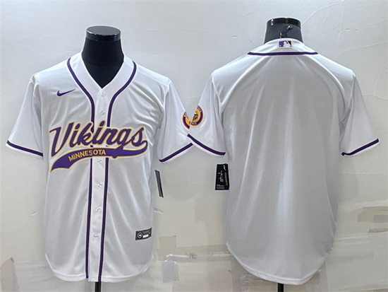 Men Minnesota Vikings Blank White With Patch Cool Base Stitched Baseball Jersey