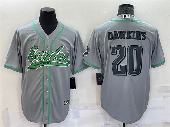 Men Philadelphia Eagles 20 Brian Dawkins Grey With Patch Cool Base Stitched Baseball Jersey