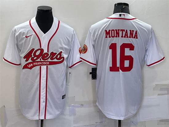 Men San Francisco 49ers 16 Joe Montana White With Patch Cool Base Stitched Baseball Jersey