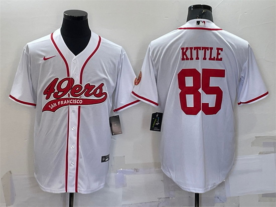 Men San Francisco 49ers 85 George Kittle White With Patch Cool Base Stitched Baseball Jersey