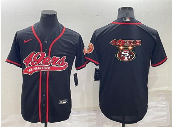 Men San Francisco 49ers Black Team Big Logo With Patch Cool Base Stitched Baseball Jersey