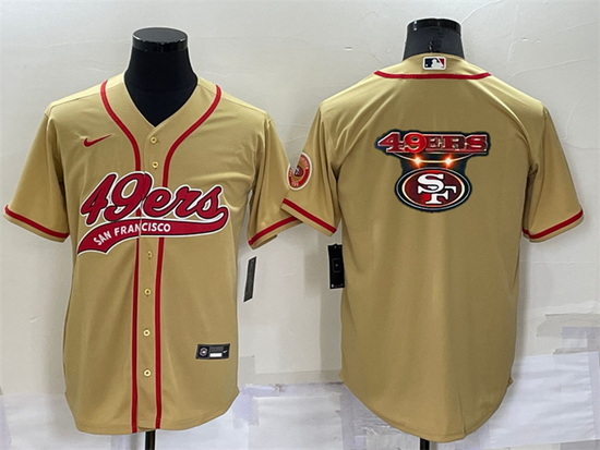 Men San Francisco 49ers Gold Team Big Logo With Patch Cool Base Stitched Baseball Jersey