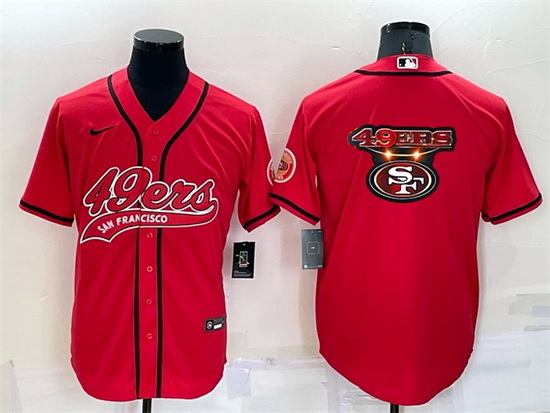 Men San Francisco 49ers Red Team Big Logo With Patch Cool Base Stitched Baseball Jersey