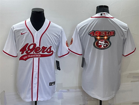 Men San Francisco 49ers White Team Big Logo With Patch Cool Base Stitched Baseball Jersey