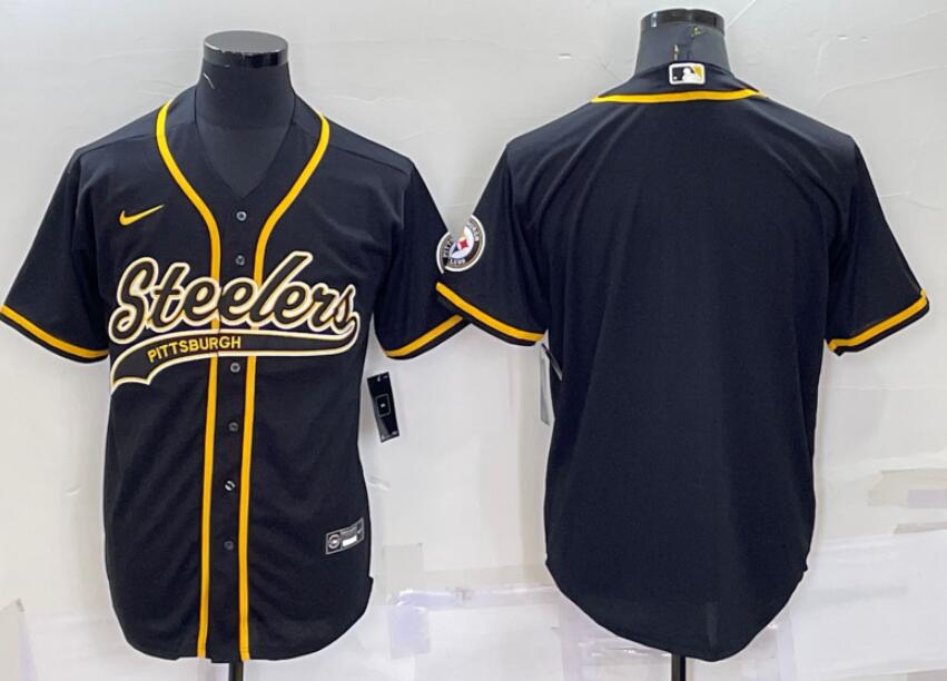 Men PITTSBURGH STEELERS Team Big Logo With Patch Cool Base Stitched Baseball Jersey Black