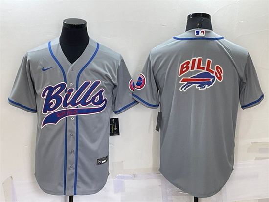 Men Buffalo Bills Grey Team Big Logo With Patch Cool Base Stitch