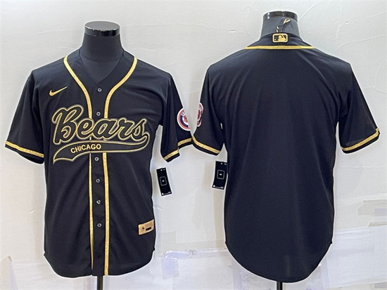 Men Chicago Bears Blank Black Gold With Patch Cool Base Stitched Baseball Jersey