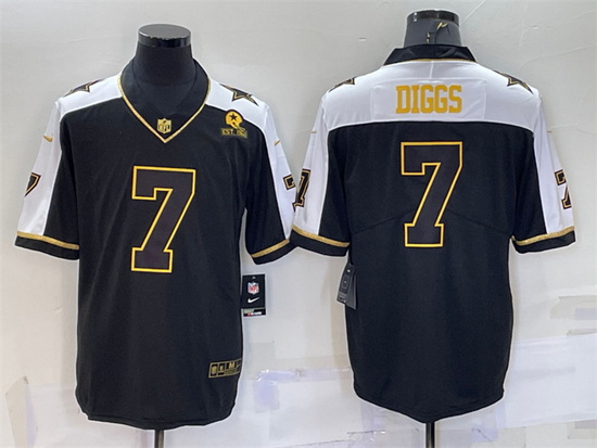 Men Dallas Cowboys 7 Trevon Diggs Black Gold Thanksgiving With Patch Stitched Jersey