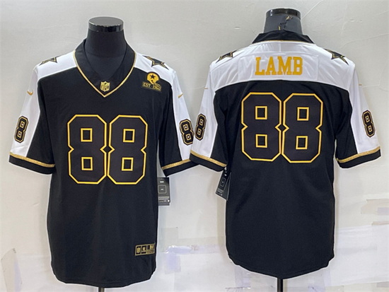 Men Dallas Cowboys 88 CeeDee Lamb Black Gold Thanksgiving With Patch Stitched Jersey