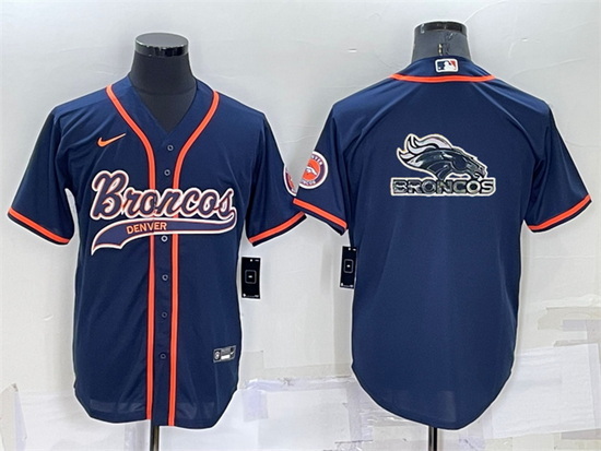 Men Denver Broncos Navy Team Big Logo With Patch Cool Base Stitched Baseb