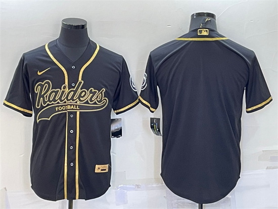 Men Las Vegas Raiders Blank Black Gold With Patch Cool Base Stitched Baseball Jersey