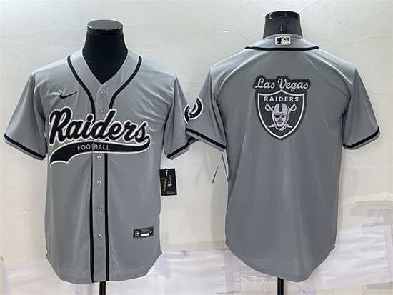 Men Las Vegas Raiders Grey Team Big Logo With Patch Cool Base Stitched Baseb