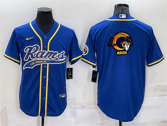 Men Los Angeles Rams Royal Team Big Logo With Patch Cool Base Stitched Baseball Jersey