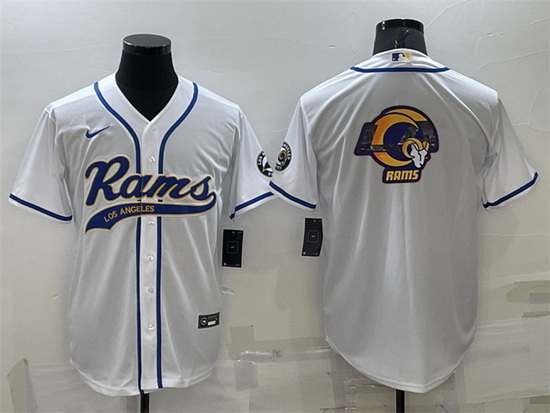 Men Los Angeles Rams White Team Big Logo With Patch Cool Base Stitched Baseb