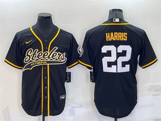 Men Pittsburgh Steelers 22 Najee Harris Black With Patch Cool Base Stitched Baseball Jersey