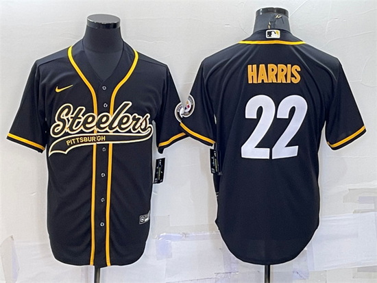 Men Pittsburgh Steelers 22 Najee Harris Black With Patch Cool Base Stitched Baseball Jerseys