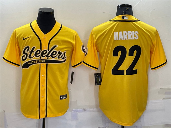 Men Pittsburgh Steelers 22 Najee Harris Yellow With Patch Cool Base Stitched Baseball Jersey