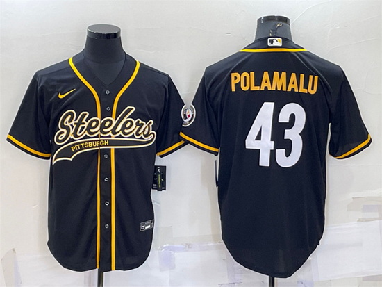 Men Pittsburgh Steelers 43 Troy Polamalu Black With Patch Cool Base Stitched Baseball Jersey