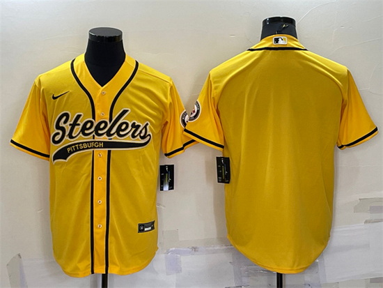 Men Pittsburgh Steelers Blank Yellow With Patch Cool Base Stitched Baseball Jersey