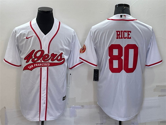 Men San Francisco 49ers 80 Jerry Rice White With Patch Cool Base Stitched Baseb