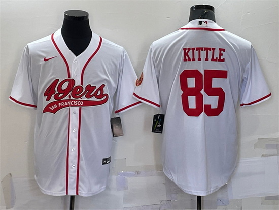 Men San Francisco 49ers 85 George Kittle White With Patch Cool Base Stitched Baseb