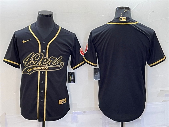 Men San Francisco 49ers Blank Black Gold With Patch Cool Base Stitched Baseball Jersey