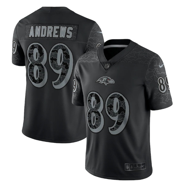 Men Baltimore Ravens 89 Mark Andrews Black Reflective Limited Stitched Football Jersey