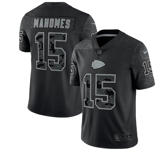 Men Kansas City Chiefs 15 Patrick Mahomes Black Reflective Limited Stitched Football Jersey