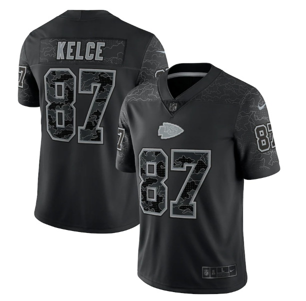 Men Kansas City Chiefs 87 Travis Kelce Black Reflective Limited Stitched Football Jersey