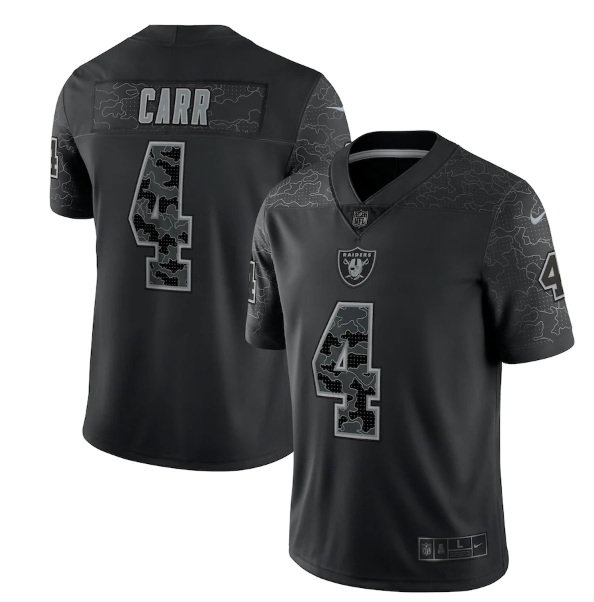 Men Las Vegas Raiders 4 Derek Carr Black Reflective Limited Stitched Football Jersey