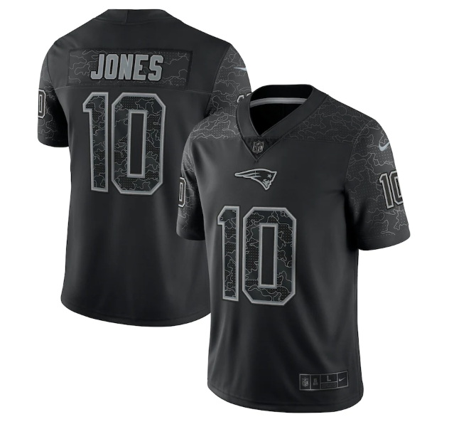 Men New England Patriots 10 Mac Jones Black Reflective Limited S