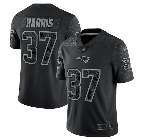 Men New England Patriots 37 Damien Harris Black Reflective Limited Stitched Football Jersey