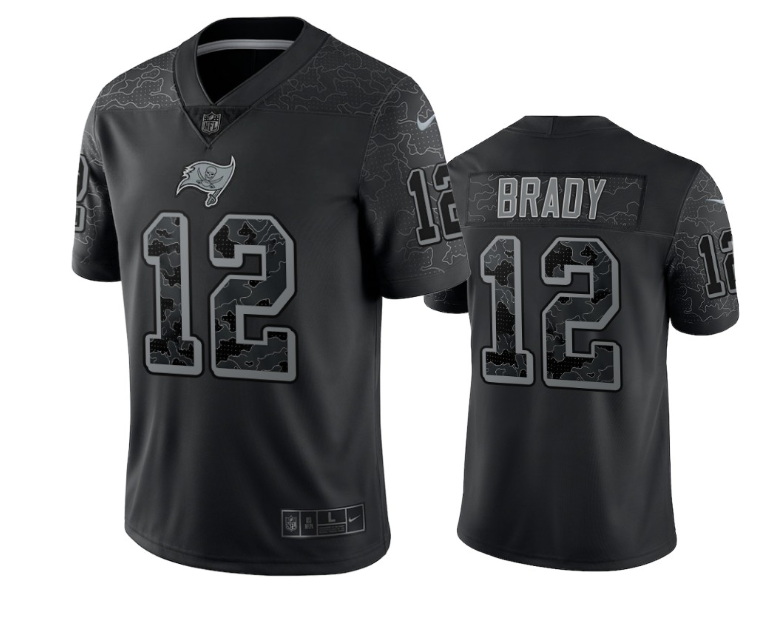 Men Tampa Bay Buccaneers 12 Tom Brady Black Reflective Limited Stitched Jersey