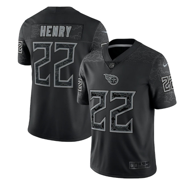 Men Tennessee Titans 22 Derrick Henry Black Reflective Limited S