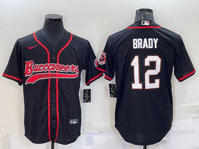 Men Tampa Bay Buccaneers 12 Tom Brady Black Cool Base Stitched Baseball Jersey