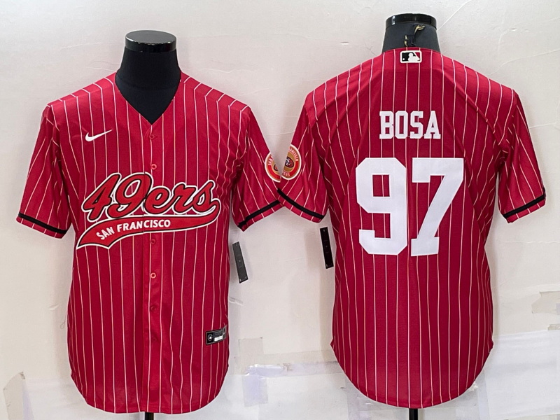 Men San Francisco 49ers 97 Nick Bosa Red With Patch Cool Base Stitched Baseball Jersey