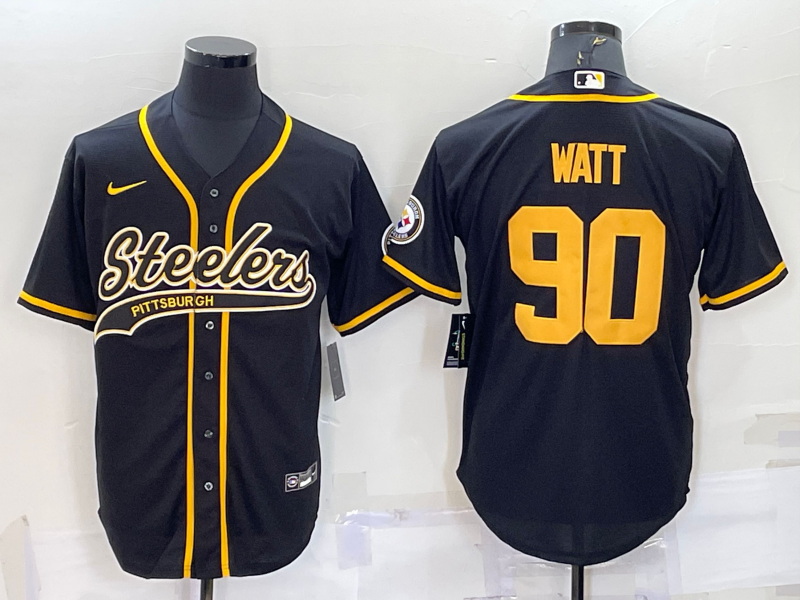Men Pittsburgh Steelers 90 T J  Watt Black Gold With Patch Cool 