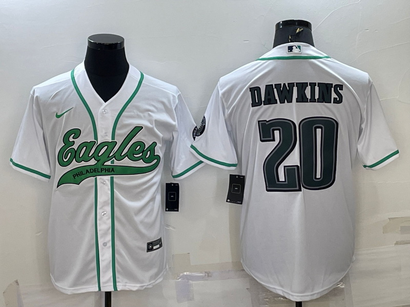 Men Philadelphia Eagles 20 Brian Dawkins White With Patch Cool Base Stitched Baseball Jersey