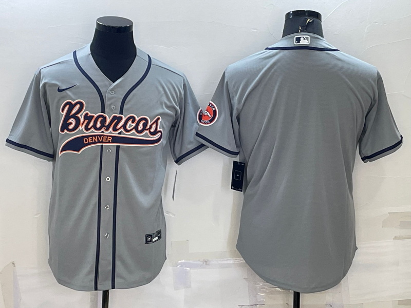 Men Denver Broncos Blank Grey With Patch Cool Base Stitched Baseball Jersey