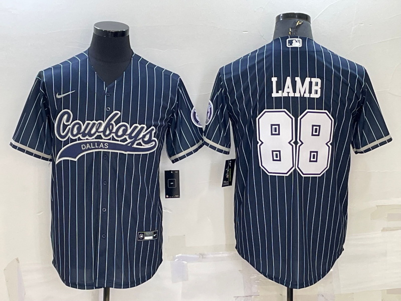 Men Dallas Cowboys 88 CeeDee Lamb Navy With Patch Cool Base Stitched Baseball Jersey