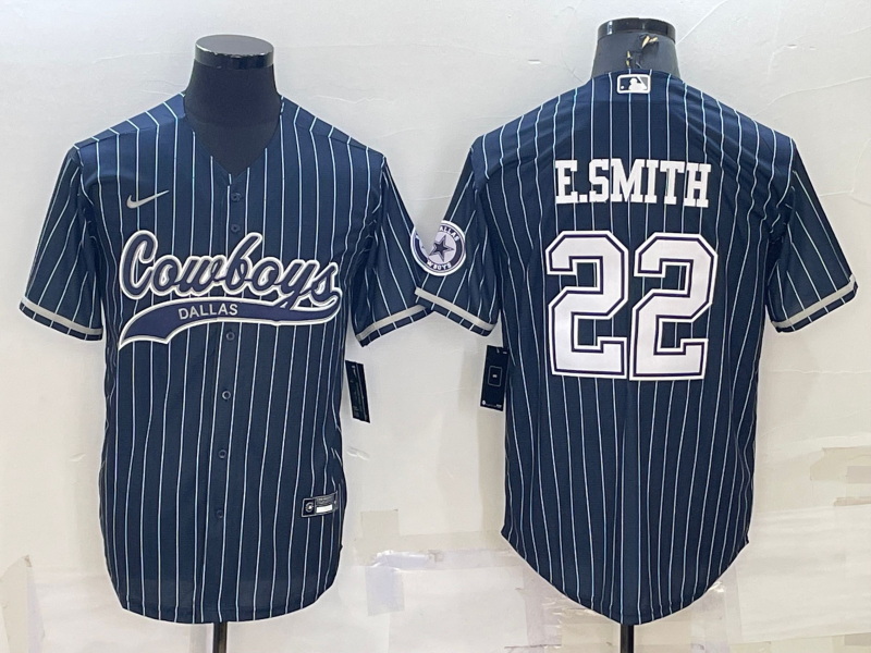 Men Dallas Cowboys 22 Emmitt Smith Navy With Patch Cool Base Stitched Baseball Jersey