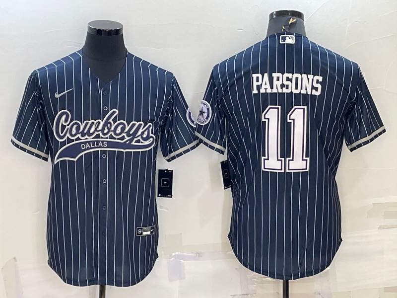 Men Dallas Cowboys 11 Micah Parsons Navy With Patch Cool Base Stitched Baseball Jersey