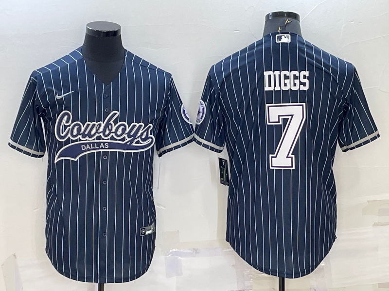 Men Dallas Cowboys 7 Trevon Diggs Navy With Patch Cool Base Stitched Baseball Jersey