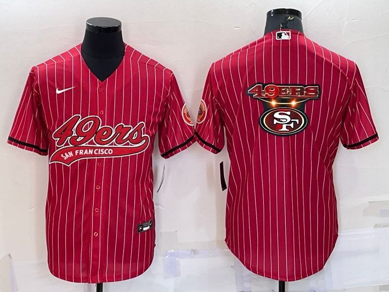 Men San Francisco 49ers Red Team Big Logo With Patch Cool Base Stitched Baseball Jersey