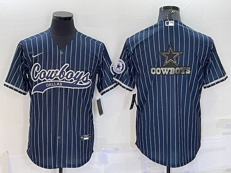 Men Dallas Cowboys Navy Team Big Logo With Patch Cool Base Stitched Baseball Jersey