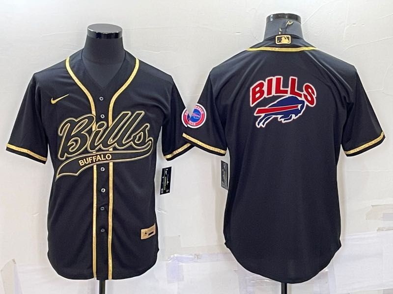 Men Buffalo Bills Black Team Big Logo With Patch Cool Base Stitched Baseball Jersey