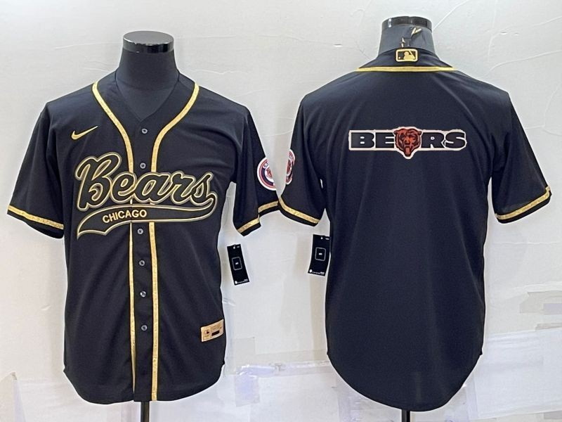 Men Chicago Bears Black Gold Team Big Logo With Patch Cool Base Stitched Baseball Jersey