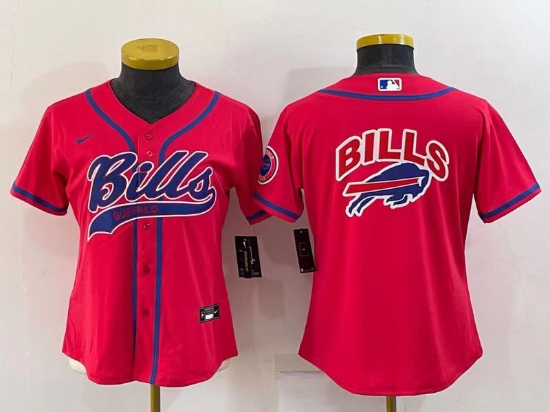 Women Buffalo Bills Red Team Big Logo With Patch Cool Base Stitched Baseball Jersey