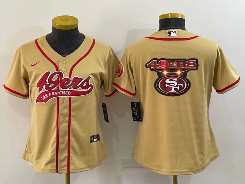 Women San Francisco 49ers Gold Team Big Logo With Patch Cool Base Stitched Baseball Jersey